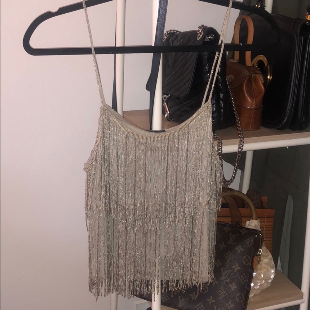 Beaded Fringe Tan Top